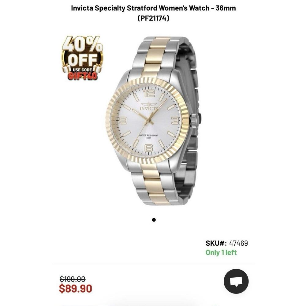 Invicta Specialty Stratford Women's Watch - 36mm, Two-Tone (47469) NEW-IN-BOX - Picture 7 of 15